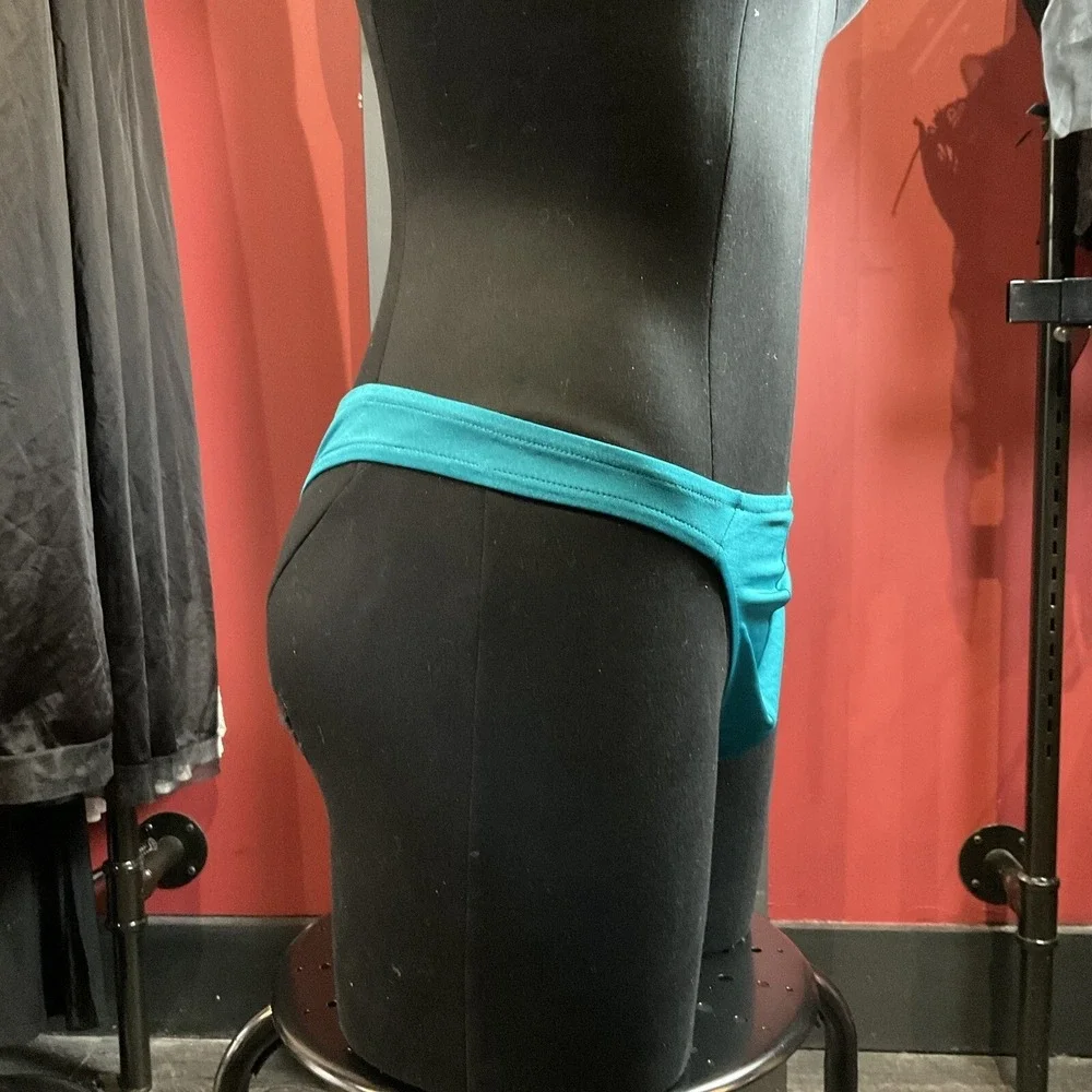 Mens Vintage 1980s Satin Jockstrap Thong Blue Shiny Dancer Stripper Small 55B